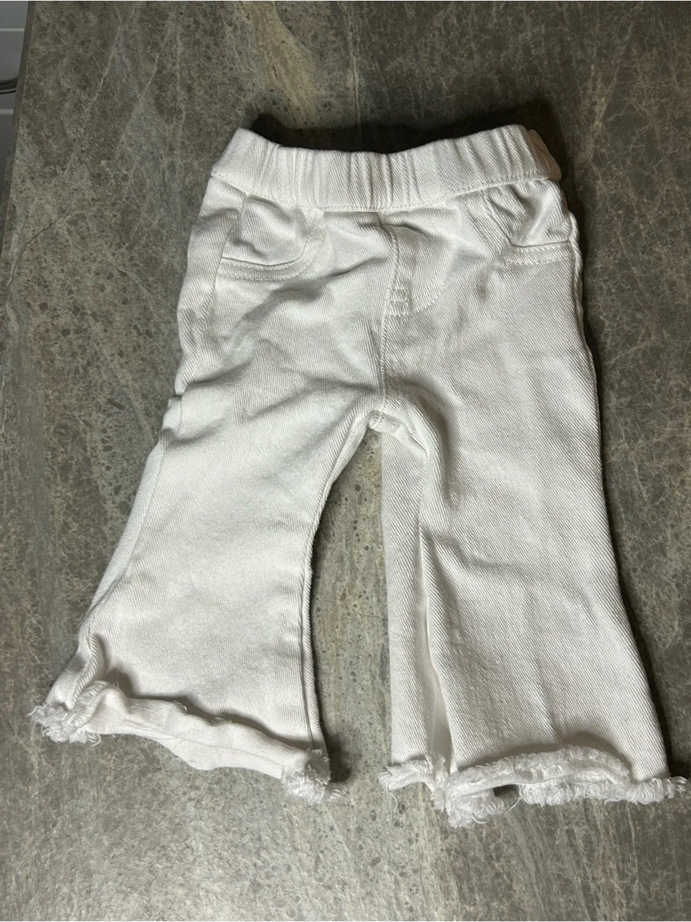 Kids White Frayed Hem Pull-On Flared Jeans